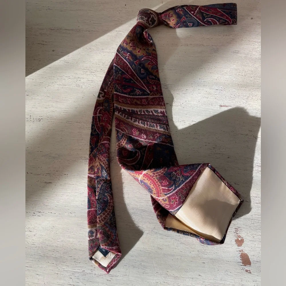 Polo Ralph Lauren Vintage Wide Paisley Print Cashmere Tie in Earth Tones (Multi)